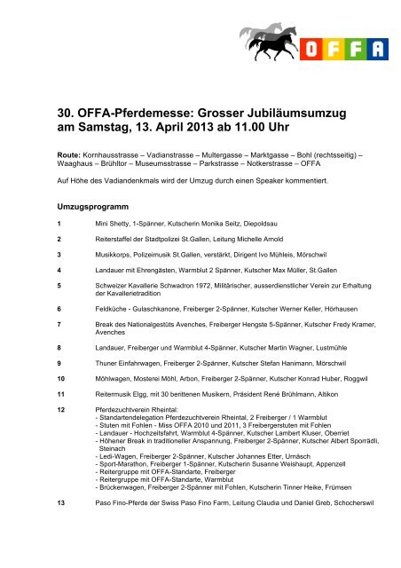 22 Programm JubilÃ¤umsumzug am Samstag, 13. April 2013