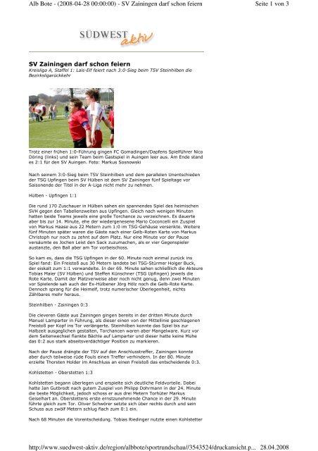 Seite 1 von 3 Alb Bote - (2008-04-28 00:00:00) - SV Zainingen darf ...