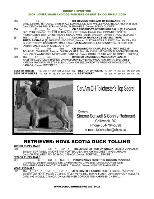 GROUP I SPORTING - BC Dog Show Services