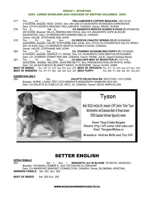 GROUP I SPORTING - BC Dog Show Services