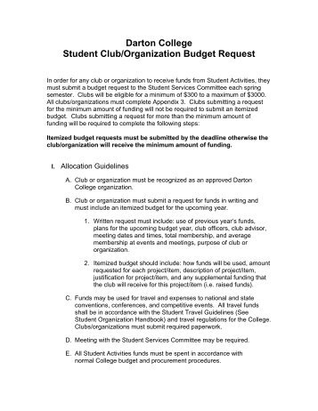 Guidelines For Budget Requests - Darton College