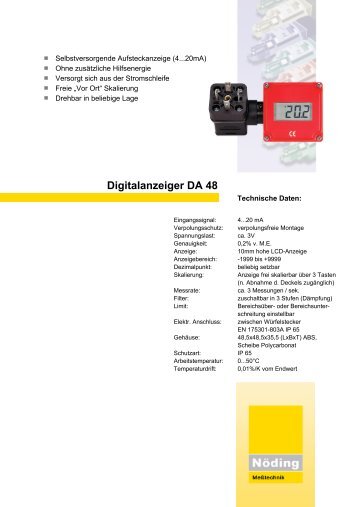 Page 1 Selbstversorgende Aufsteckanzeige (4...20mA) Ohne ...