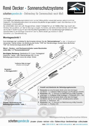 Montageanleitung Markise Milano - Schattenspender.de