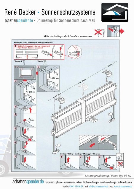 Montageanleitung Plissee Typ VS SD - Schattenspender.de