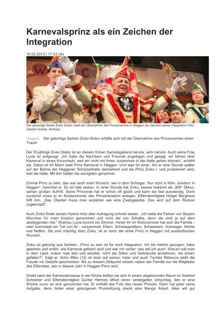 Zeitungsbericht Ã¼ber unseren Prinzen 2013 - kg-heggen.de