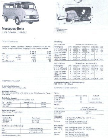 MB 206/306, 207/307 Technische Daten - Wir lieben Oldtimer