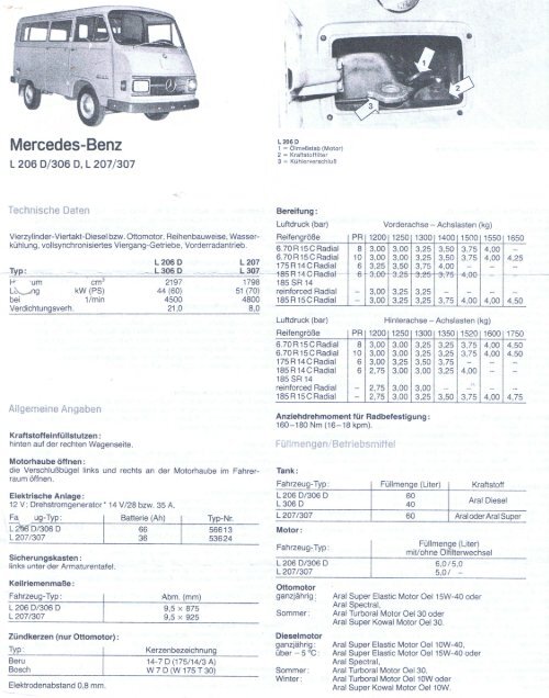 MB 206/306, 207/307 Technische Daten - Wir lieben Oldtimer