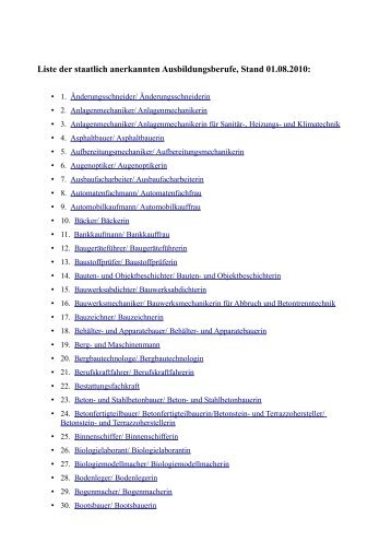 Liste der staatlich anerkannten Ausbildungsberufe ... - Stiftung Tanz