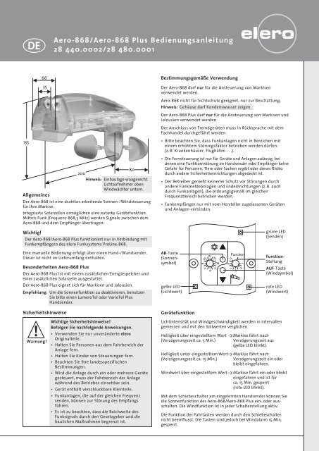 Aero-868 / Aero-868 plus - Ennemoser Sonnenschutz