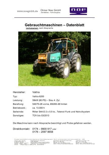 Datenblatt Valtra 6200 (PDF 0.82 MB) - Otmar Noe GmbH