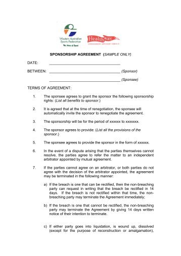 Sample Sponsorship Letter and Agreement Three Forks FCCLA ...