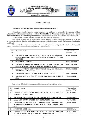 Descarcă comunicatul - Primaria Craiova