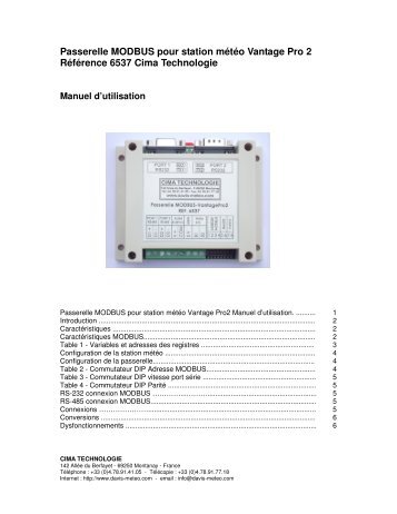 Passerelle MODBUS pour station météo Vantage Pro 2 Référence ...