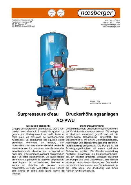 Surpresseurs d'eau Druckerhöhungsanlagen AQ  ... - Noesberger SA