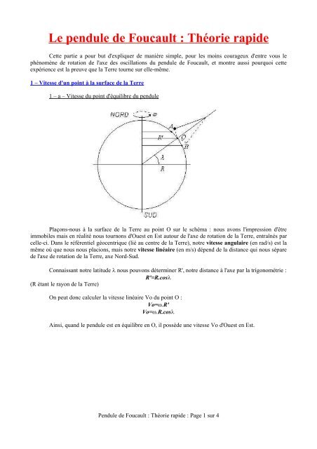 Le pendule de Foucault : ThÃ©orie rapide