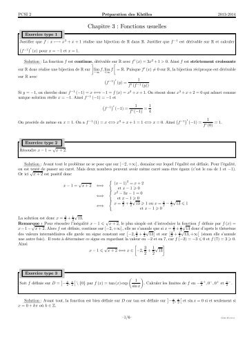 Exos types : Chapitre 3 : Fonctions usuelles