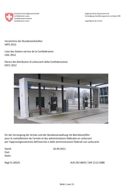 Verzeichnis der Bundestankstellen 2012 - Logistikbasis der Armee ...