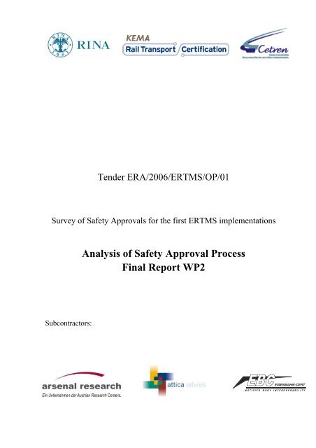 Analysis of Safety Approval Process Final Report WP2 - ERA