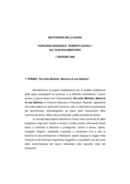 Le motivazioni della giuria - Museo dell'Industria e del Lavoro