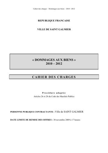 Cahier des charges Dommages aux Biens - Site officiel - Mairie de ...