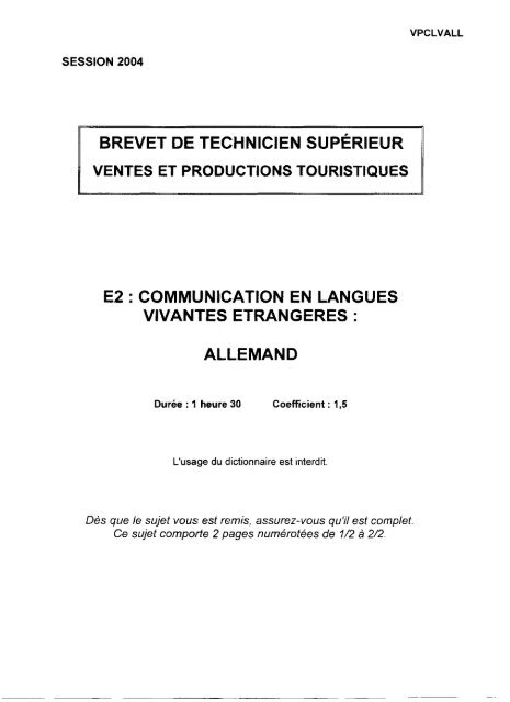 allemand - Bts Tourisme