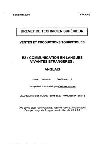 sujets-anglais-vpt-2.. - Bts Tourisme