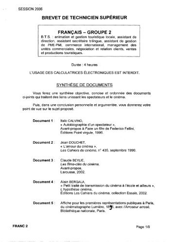 brevet de technicien supÃ©rieur franÃ§ais - groupe 2 - Bts Tourisme