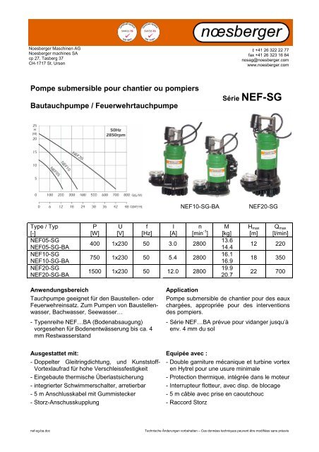 Pompe submersible pour chantier ou pompiers ... - Noesberger SA