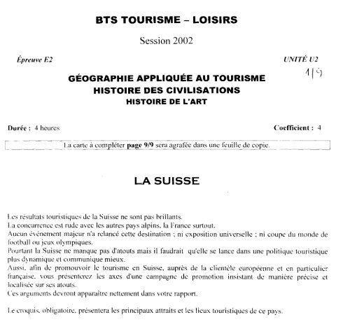 Session 2002 LA SUISSE - Bts Tourisme