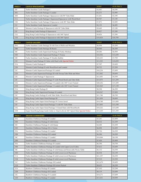 2011 Price List Rainbow Play Systems - Spruce It Up Garden Centre