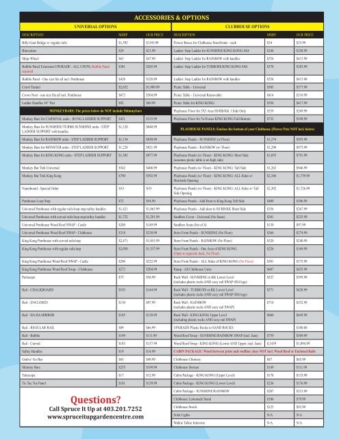 2011 Price List Rainbow Play Systems - Spruce It Up Garden Centre