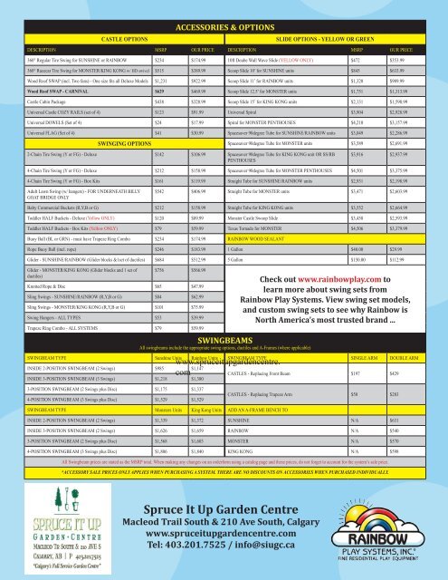 2011 Price List Rainbow Play Systems - Spruce It Up Garden Centre