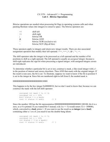 CS 3370 â Advanced C++ Programming Lab 4 â Bitwise Operations ...