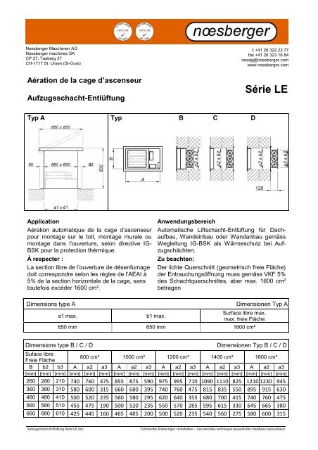 Aufzugschacht-Entlüftung Série LE - Noesberger SA