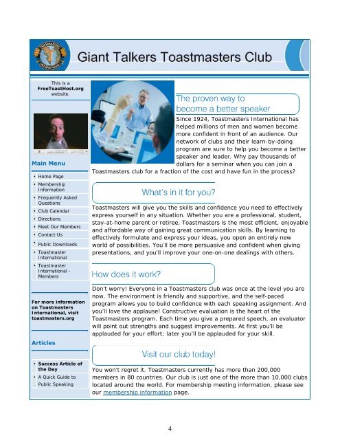 Free Toast Host Toastmaster Web Site - District 38