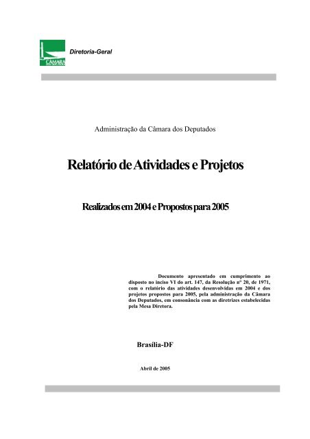 RelatÃ³rio de Atividades e Projetos - CÃ¢mara dos Deputados