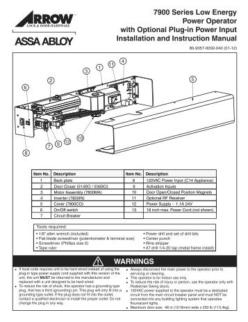 7900 Instructions - Arrow Architectural Hardware