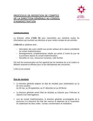 Processus de reddition de comptes - CPE La Rose des Vents