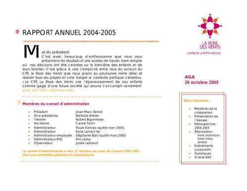 Rapport annuel 2004-2005 - CPE La Rose des Vents