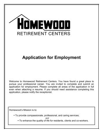 Application for Employment - Homewood Retirement Centers