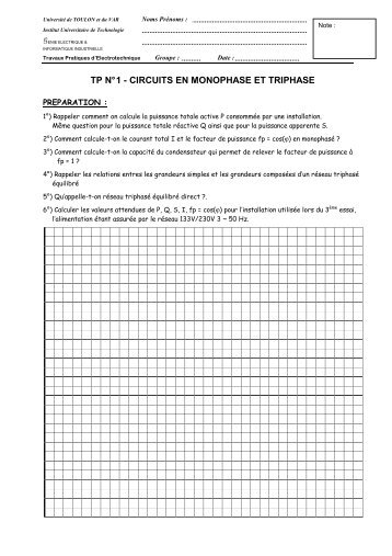 TP NÂ° 1 - CIRCUITS EN MONOPHASE ET TRIPHASE