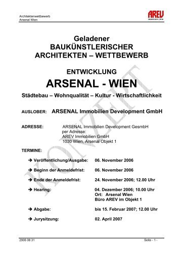 WETTBEWERB ENTWICKLUNG ARSENAL - WIEN Städtebau