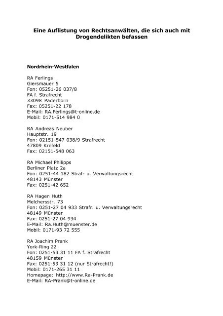 Eine Auflistung von Rechtsanwälten, die sich ... - JES Bielefeld e.V.