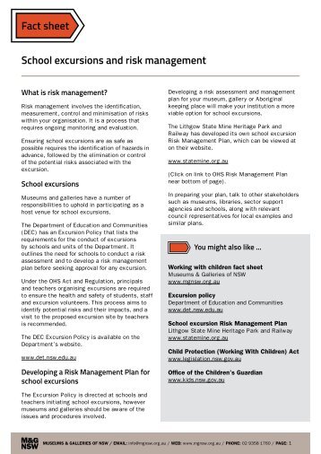 Fact sheet School excursions and risk management - Museums ...