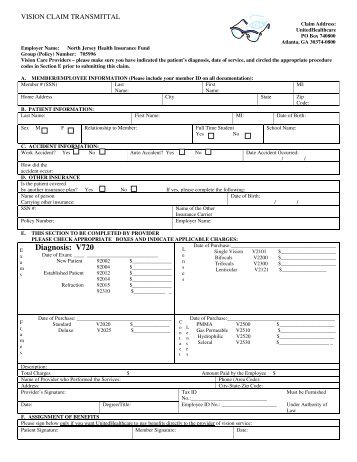 UHC Vision Claim Transmittal Form - RoseNet