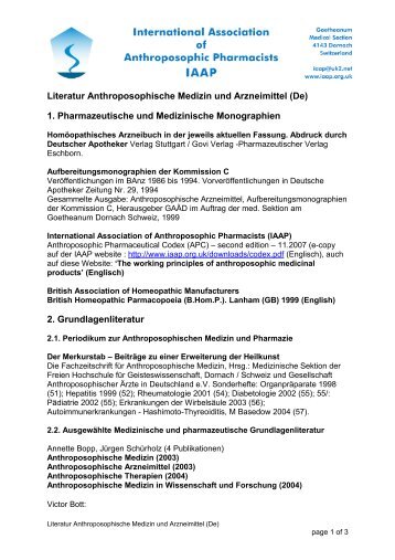 Literatur Anthroposophische Medizin und Arzneimittel (De) - IAAP