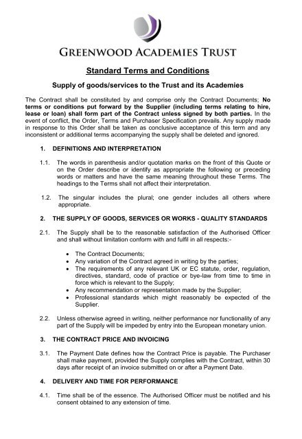 Standard Terms and Conditions for supplying goods/services