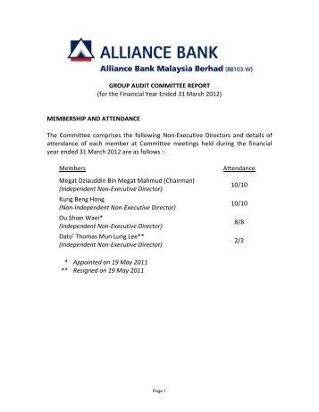 Audit Committee Report - Alliance Bank Malaysia Berhad