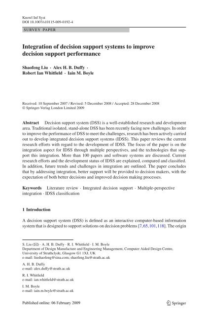 Integration of decision support systems to improve ... - ResearchGate