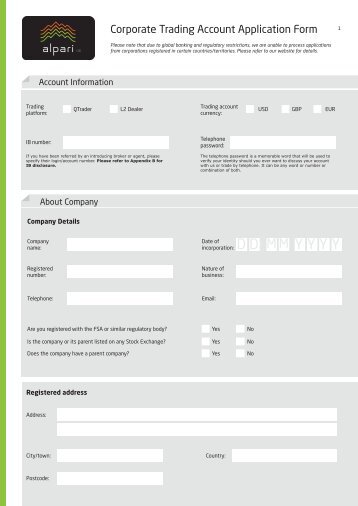 Corporate offline application form (QTrader/L2 Dealer) - Alpari UK